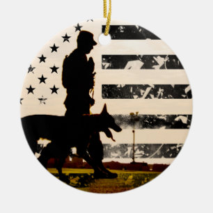 K-9 Working Dog Handler Ceramic Tree Decoration