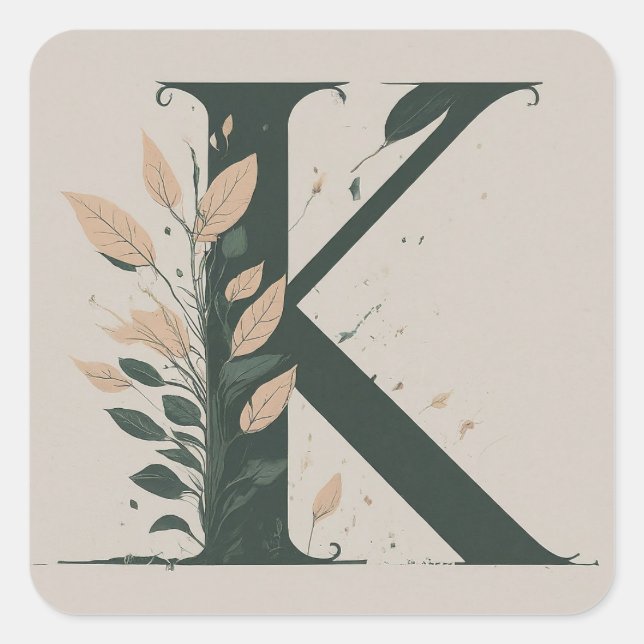 K Botanical Monogram Square Sticker (Front)