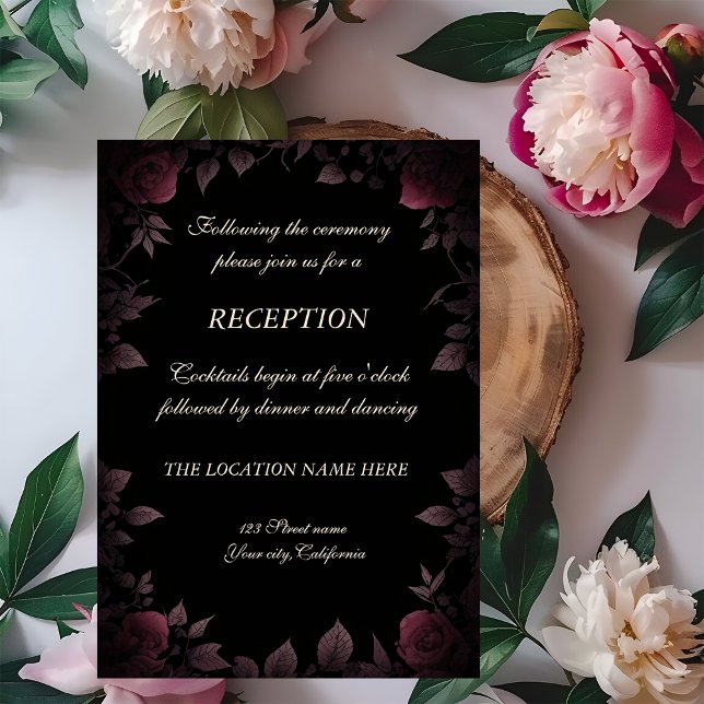 k Dark Burgundy Roses Black Wedding Reception Invitation (Creator Uploaded)