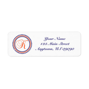K Dot Circle Mongram Address Label (Blue / Orange)