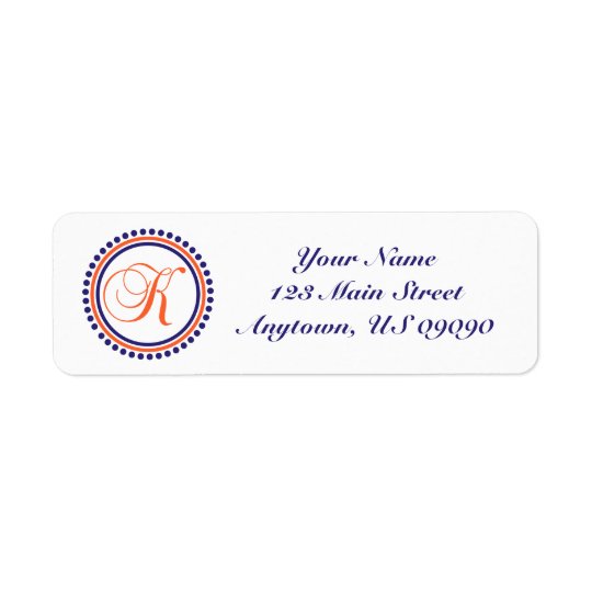 K Dot Circle Mongram Address Label (Blue / Orange)