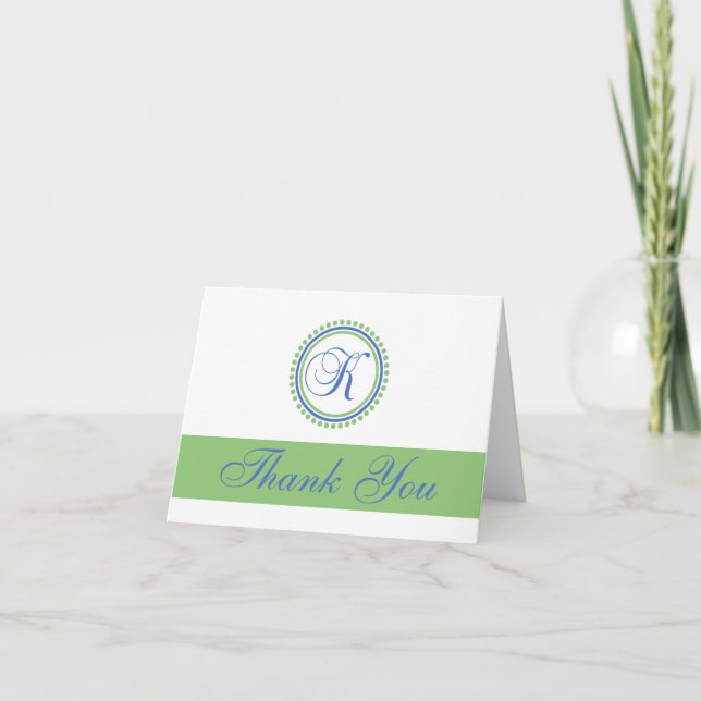 K Dot Circle Monogam Thank You Cards (Blue / Mint) (Front)
