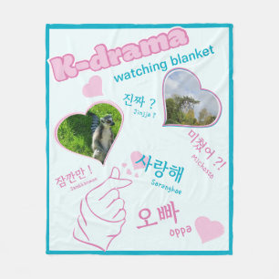 K drama 2 Photos Collage korean typography love Fleece Blanket