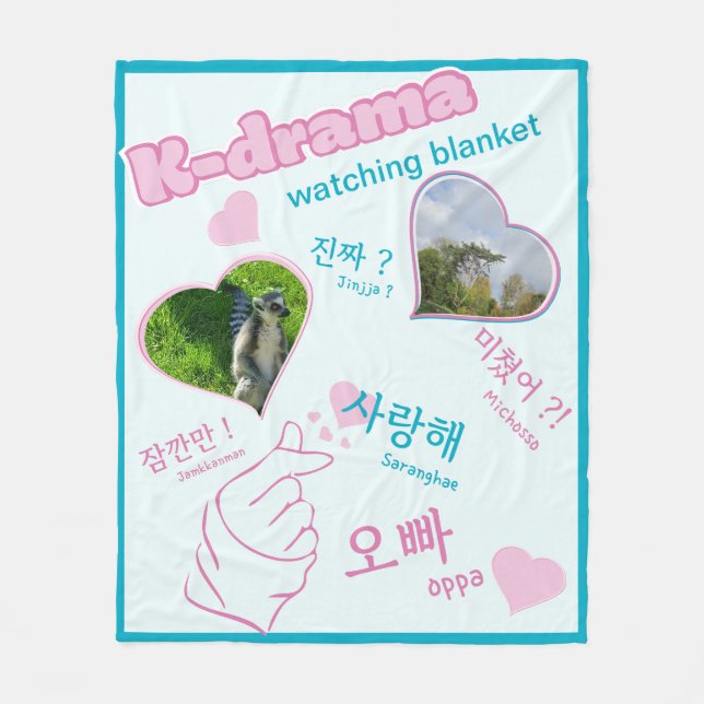 K drama 2 Photos Collage korean typography love Fleece Blanket (Front)
