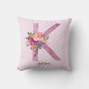 k, Floral Monogram initial , watercolor flower Cushion