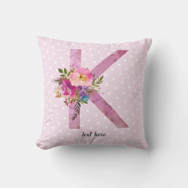 k, Floral Monogram initial , watercolor flower Cushion (Front)