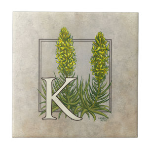 K for King's Spear Floral Monogram Art Tile