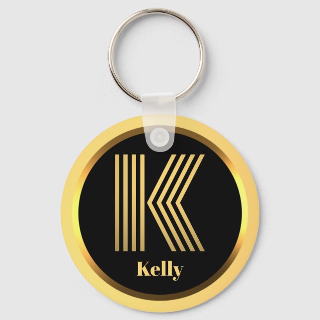 K Gold Monogrammed Letter Personalised Keychain (Front)