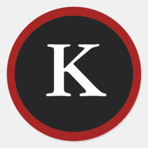 K : Initial K Letter K Red, White & Black Stickers