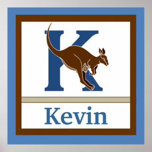 K is for Kangaroo and Boy Name Wall Art for Kids