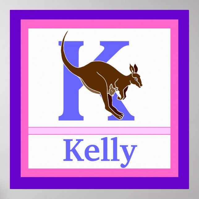 K is for Kangaroo and Girl Name Wall Art for Kids (Front)