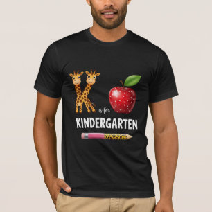 K is for Kindergarten Giraffe and Apple Back to Sc T-Shirt