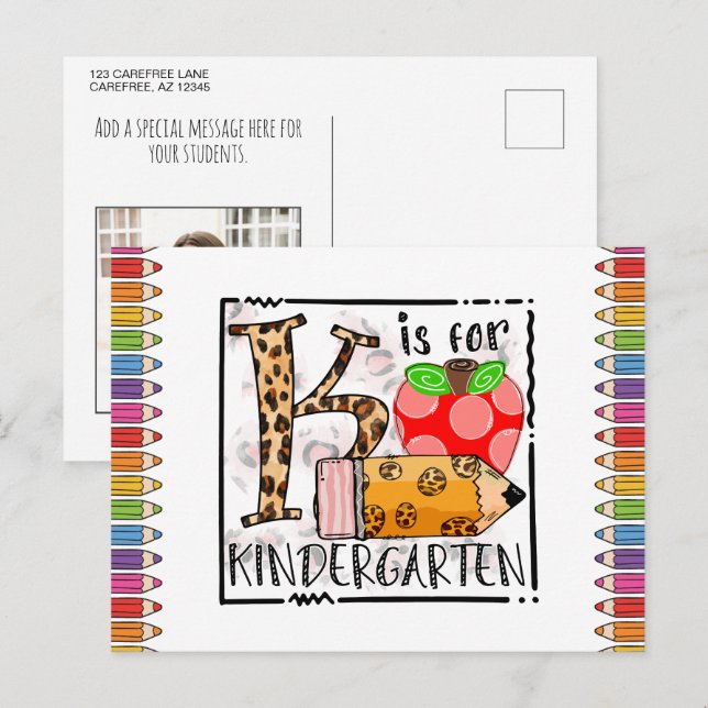K is for Kindergarten Photo Postcard (Front/Back)