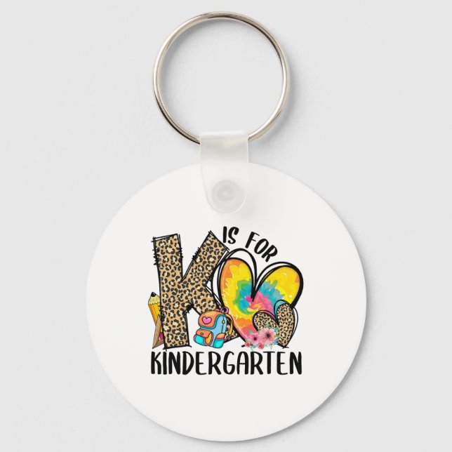 K Is For Kindergarten Teacher Leopard Heart Ck To  Key Ring (Front)