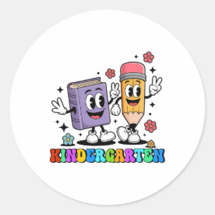 K Is For Kindergarten Teacher Pencil Book Back To Classic Round Sticker
