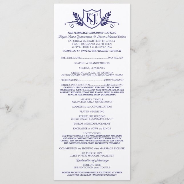 K&J Wedding Ceremony Program Programme (Front)