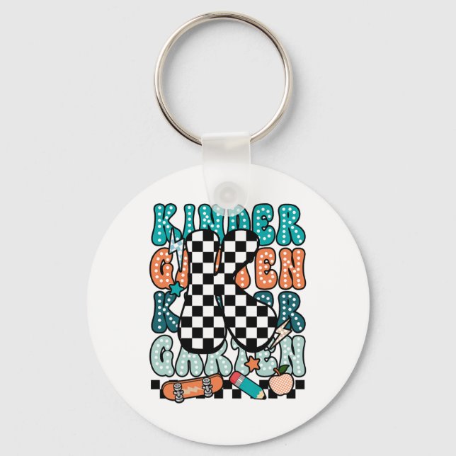 K Kindergarten Teacher Chequered Back To School Ki Key Ring (Front)