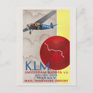 K.L.M. Amsterdam-Batavia Vintage Poster 1930 Postcard