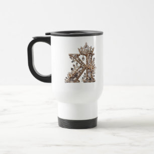 K Letter Beige Crystal Luxury Design Travel Mug
