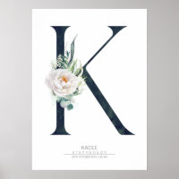 K Letter Monogram White Flowers and Greenery