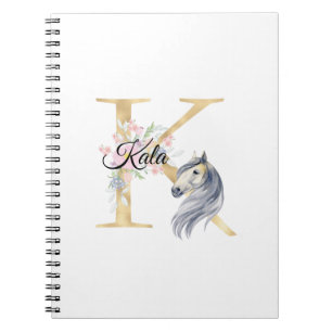 K letter personalised name monogram with horse notebook