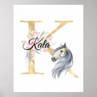 K letter personalised name monogram with horse