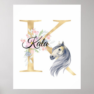 K letter personalised name monogram with horse poster
