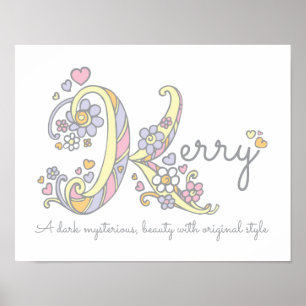 K monogram art Kerry girls name meaning poster