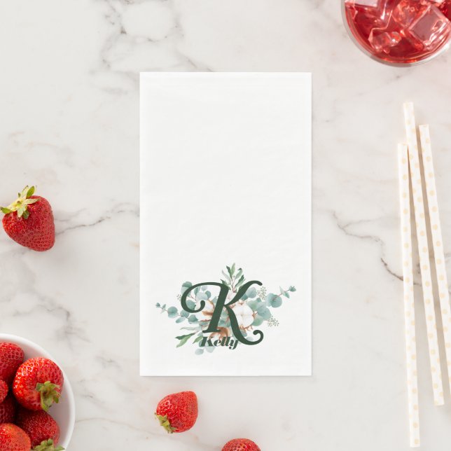 K Monogram Botanical Floral Guest Towels Napkin (Insitu)
