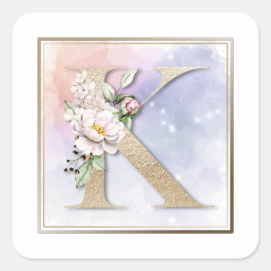 K Monogram Burgundy Floral Square Sticker