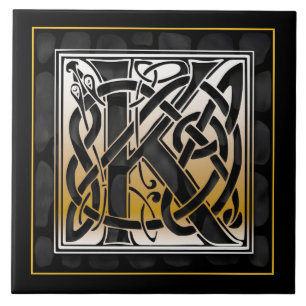 K Monogram Celtic Black Stone Ceramic Tiles