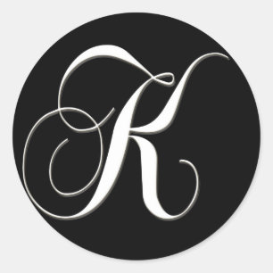 K monogram - elegant black and white classic round sticker