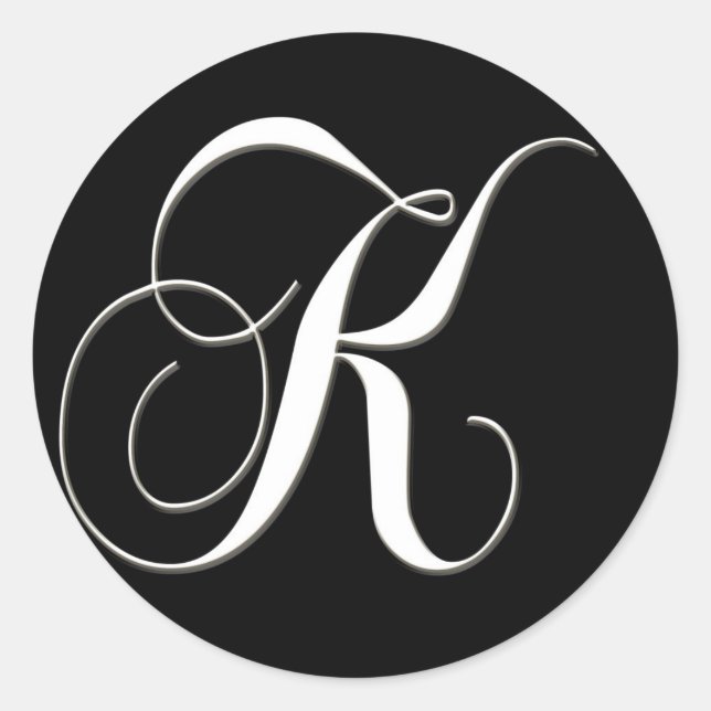 K monogram - elegant black and white classic round sticker (Front)