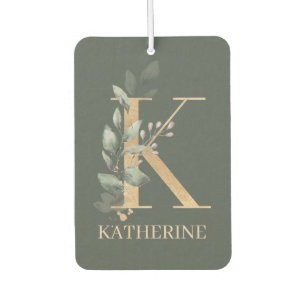 K Monogram Floral Personalised Air Freshener
