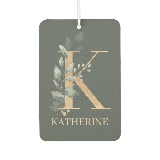 K Monogram Floral Personalised Air Freshener (Front)