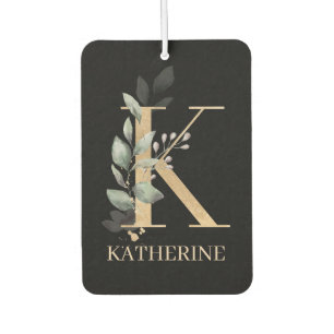 K Monogram Floral Personalised Car Air Freshener
