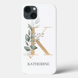 K Monogram Floral Personalised iPhone 13 Case