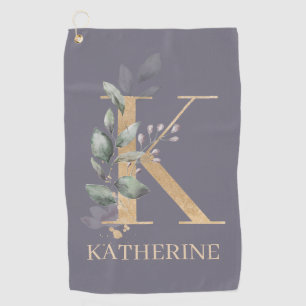 K Monogram Floral Personalised Golf Towel