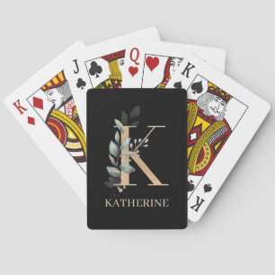 K Monogram Floral Personalised Playing Cards
