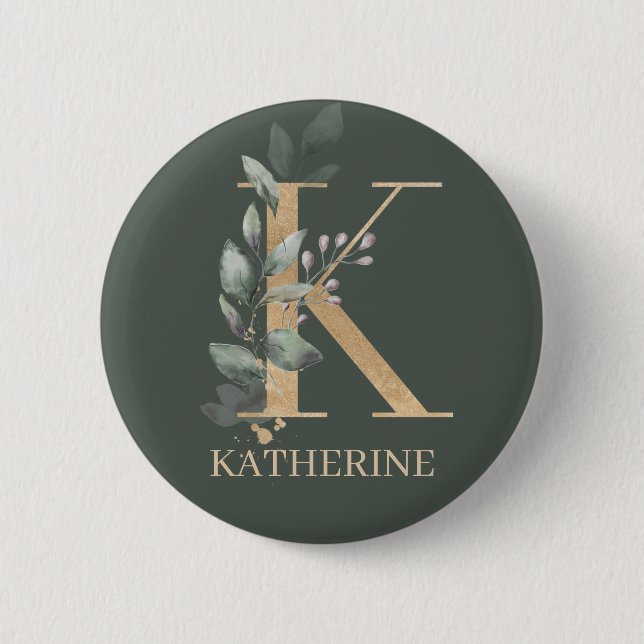 K Monogram Floral Personalized 6 Cm Round Badge (Front)