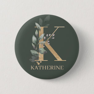 K Monogram Floral Personalized 6 Cm Round Badge
