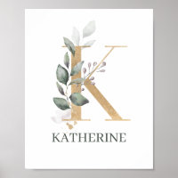 K Monogram Floral Personalized Poster