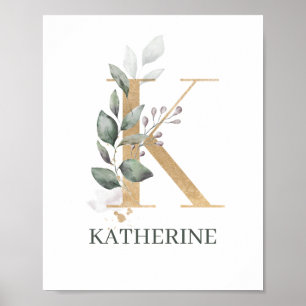 K Monogram Floral Personalized Poster