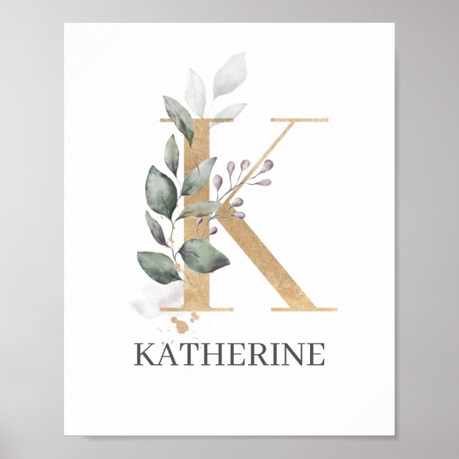 K Monogram Floral Personalized Poster (Front)