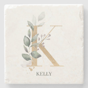 K Monogram Floral Stone Coaster