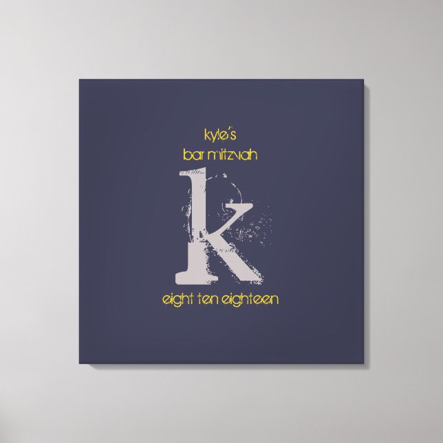 K Monogram Initial Bar Bat Mitzvah Sign-In Board Canvas Print (Front)