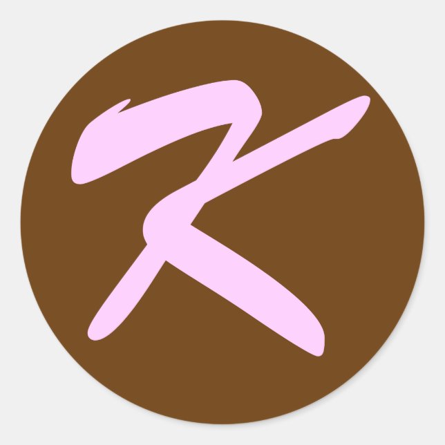 K MONOGRAM INITIAL BROWN PINK CLASSIC ROUND STICKER (Front)