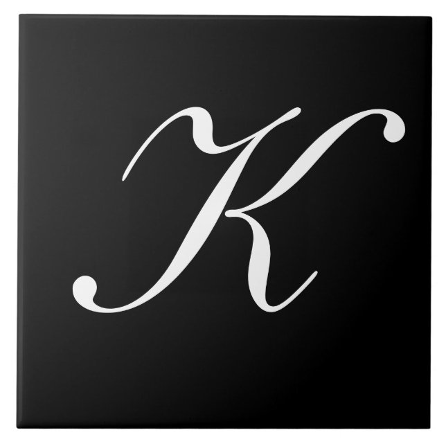 "K" Monogram Initial White on Black Tile (Front)