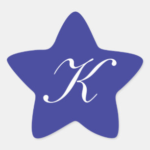 "K" Monogram Initial White on Blue Star Sticker
