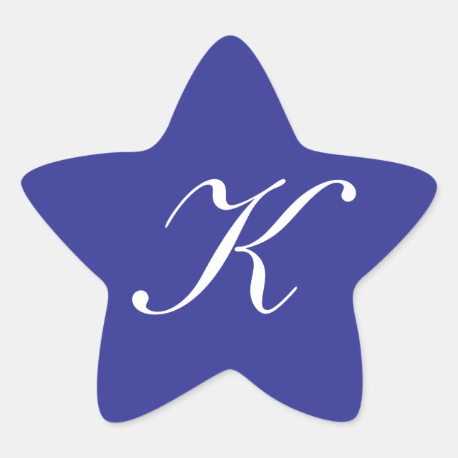 "K" Monogram Initial White on Blue Star Sticker (Front)